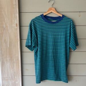 Vintage Blue & Green Striped Tee – Presumed Size Large